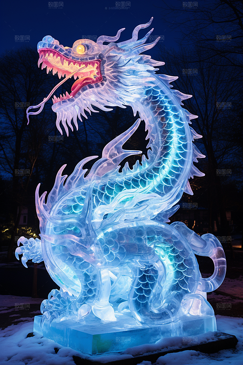 龙年冰雕冰雪雕塑哈尔滨摄影图