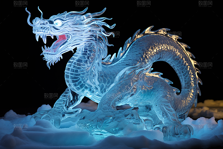 龙年冰雕冰雪雕塑东北摄影图