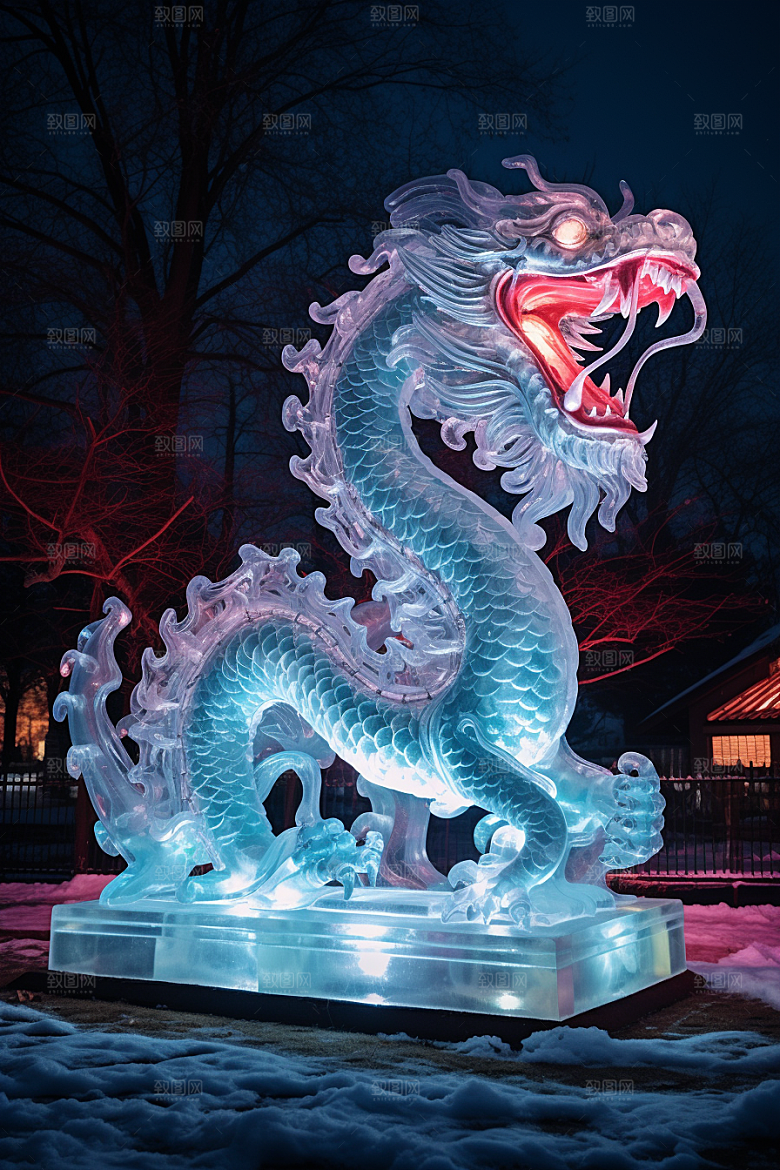 龙年冰雕冰雪雕塑高清摄影图