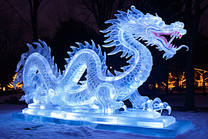 龙年冰雕旅游冰雪雕塑摄影图