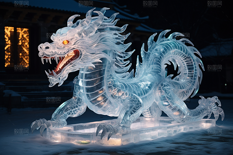 龙年冰雕东北冰雪雕塑摄影图