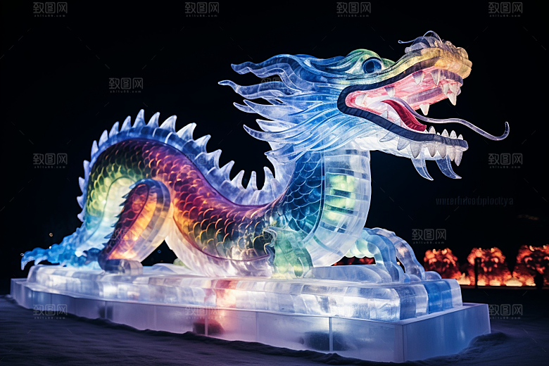 龙年冰雕冰雪大世界冰雪雕塑摄影图