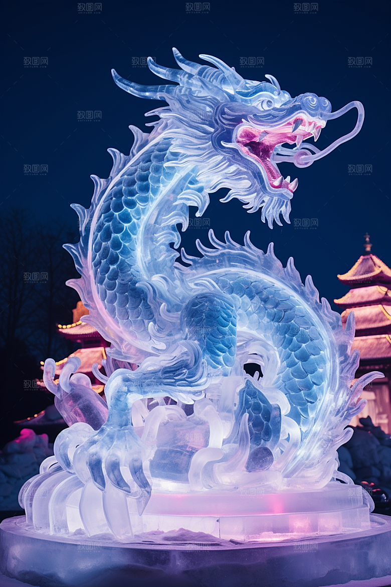 龙年冰雕艺术冰雕冰雪大世界摄影图
