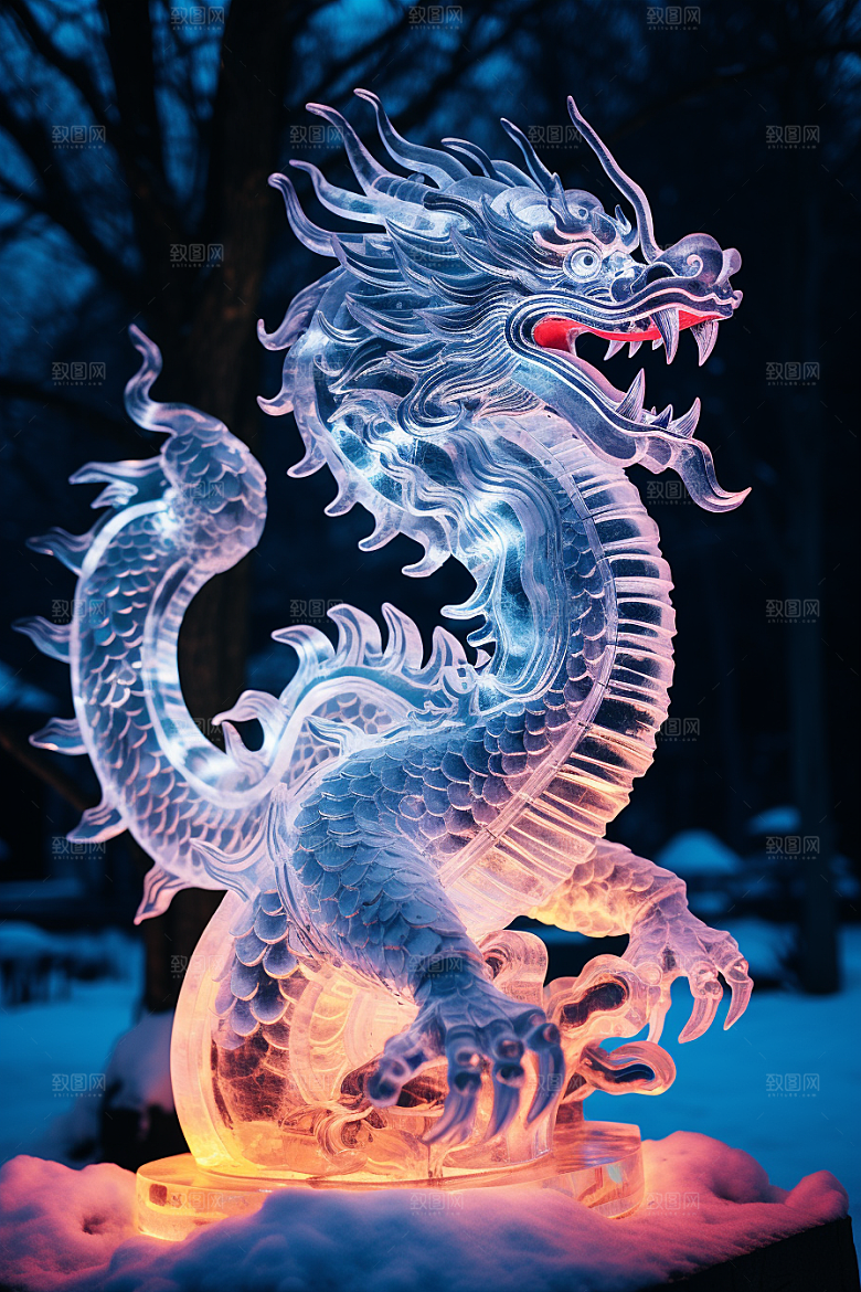 龙年冰雕冰雪大世界艺术冰雕摄影图