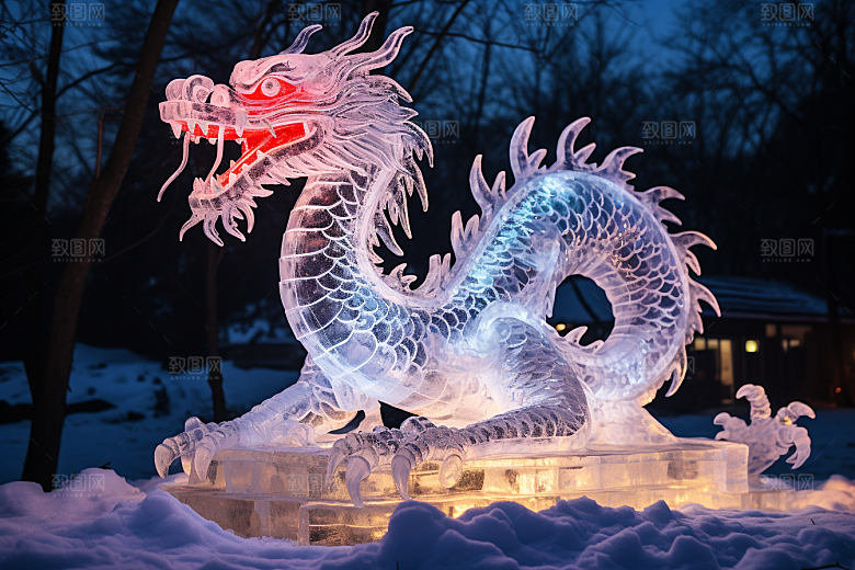 龙年冰雕旅游冰雪雕塑摄影图
