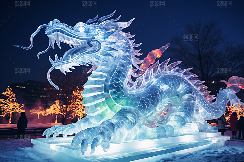 龙年冰雕艺术冰雕东北摄影图