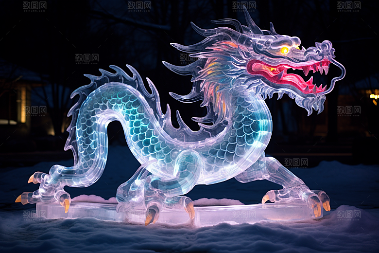 龙年冰雕哈尔滨冰雪大世界摄影图