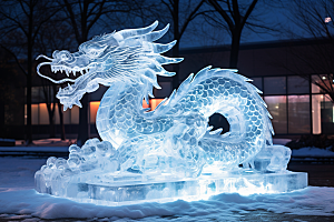 龙年冰雕冰雪雕塑旅游摄影图