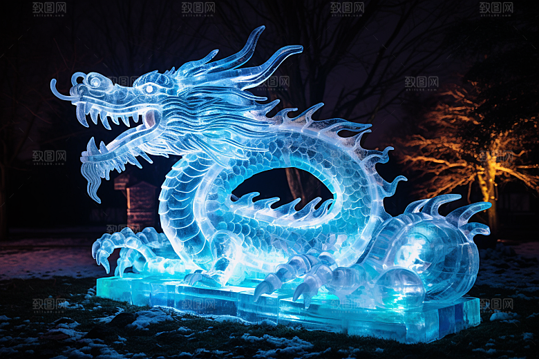 龙年冰雕冰雪雕塑艺术冰雕摄影图