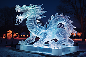 龙年冰雕冰雪雕塑冰雪大世界摄影图