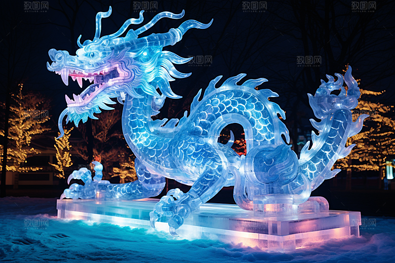 龙年冰雕哈尔滨艺术冰雕摄影图