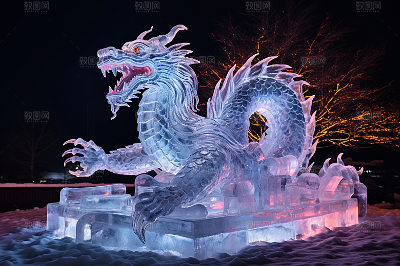 龙年冰雕哈尔滨冰雪大世界摄影图
