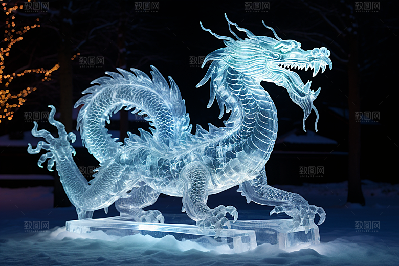 龙年冰雕冰雪雕塑旅游摄影图