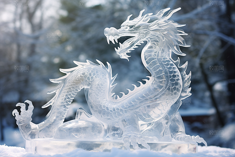 龙年冰雕冰雪雕塑哈尔滨摄影图