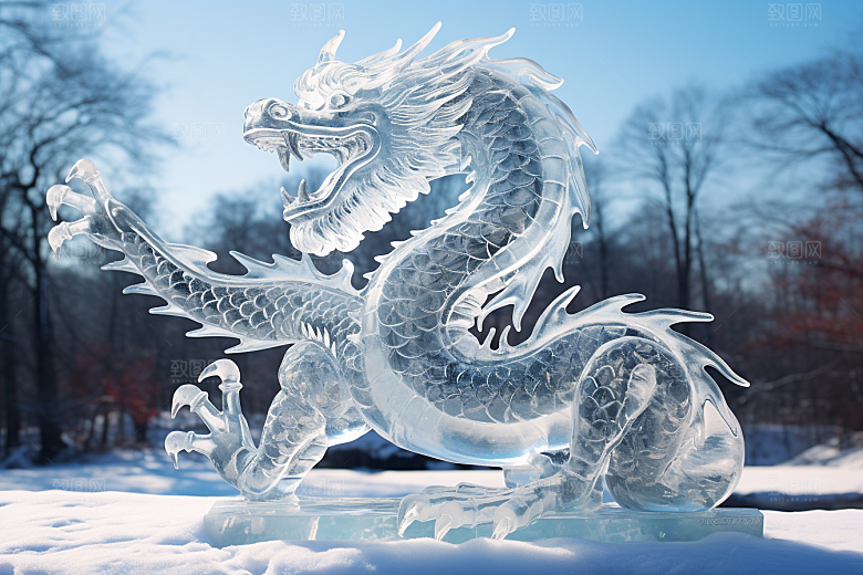 龙年冰雕艺术冰雕冰雪雕塑摄影图
