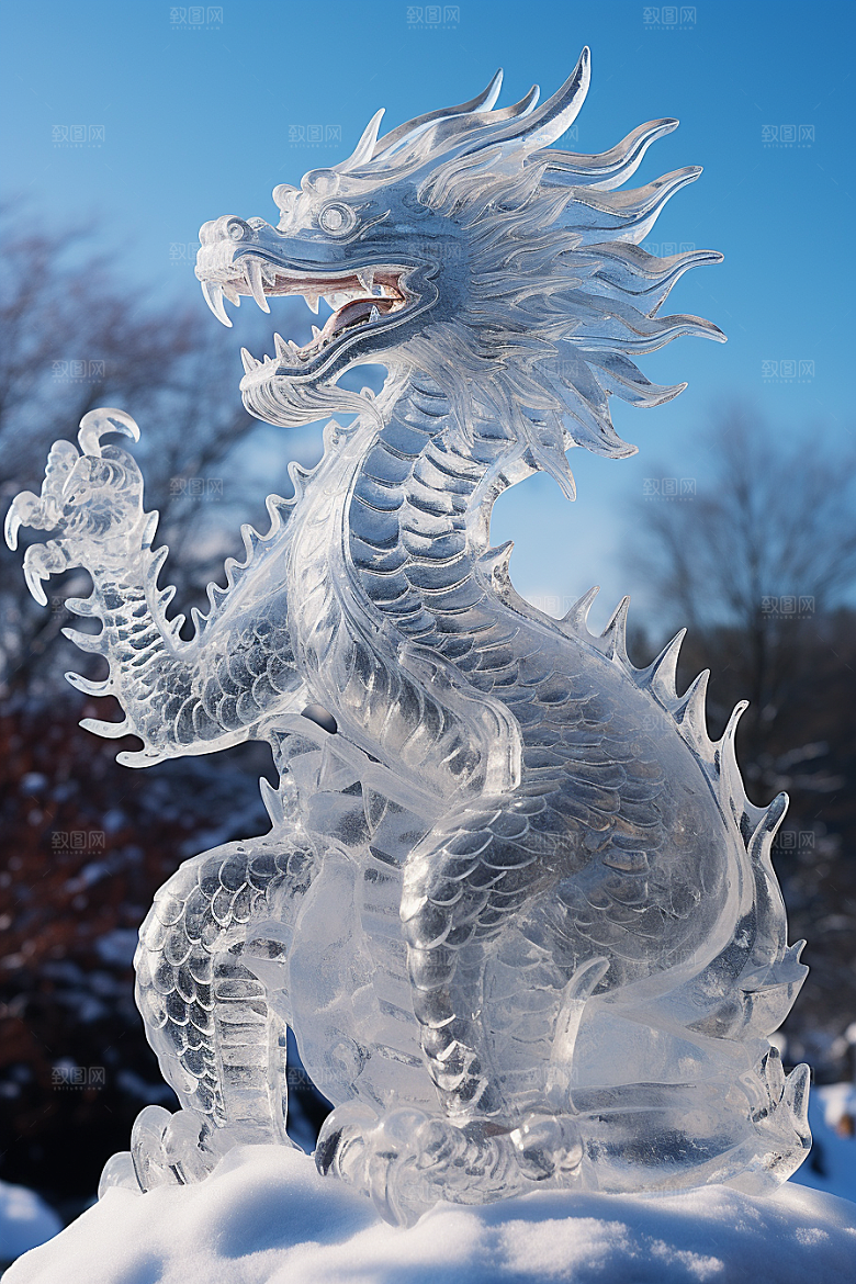 龙年冰雕冰雪雕塑艺术冰雕摄影图