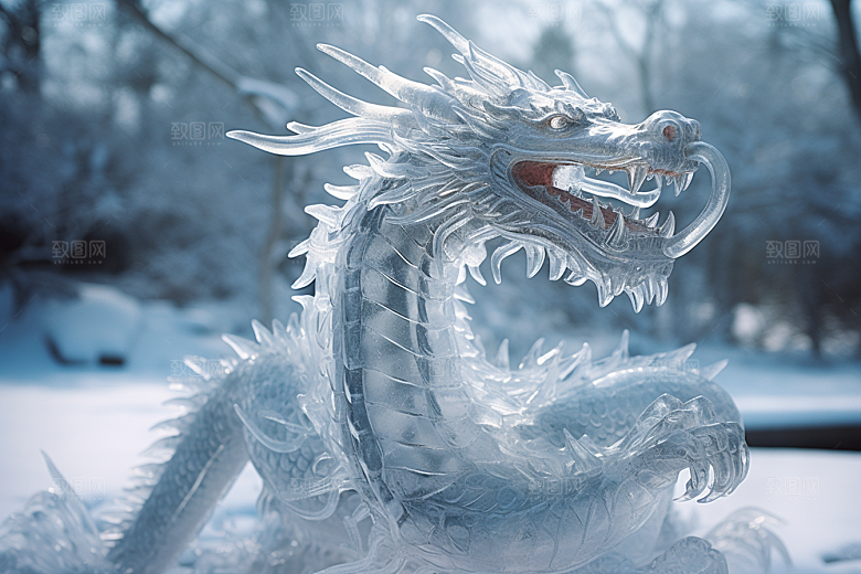 龙年冰雕冰雪雕塑高清摄影图