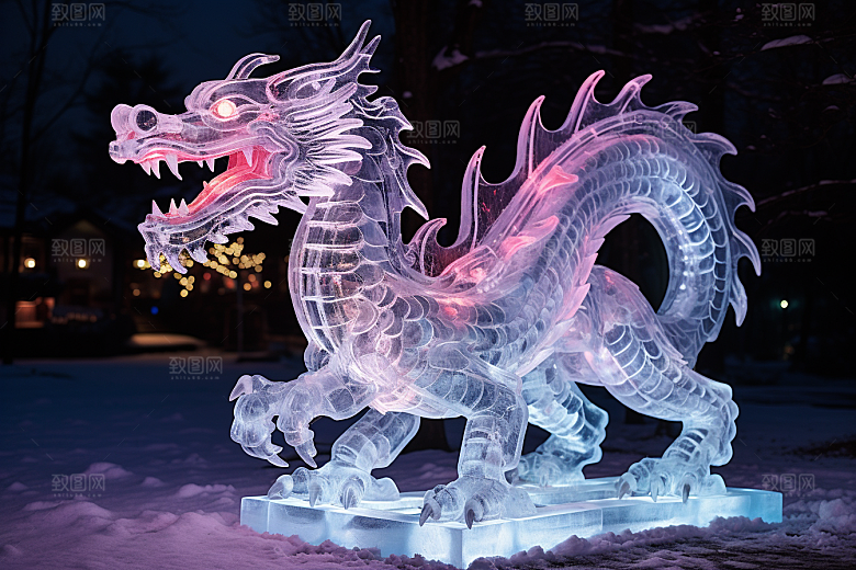 龙年冰雕高清冰雪雕塑摄影图