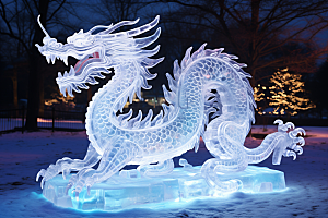 龙年冰雕冰雪雕塑哈尔滨摄影图