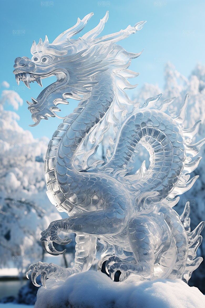 龙年冰雕冰雪雕塑高清摄影图