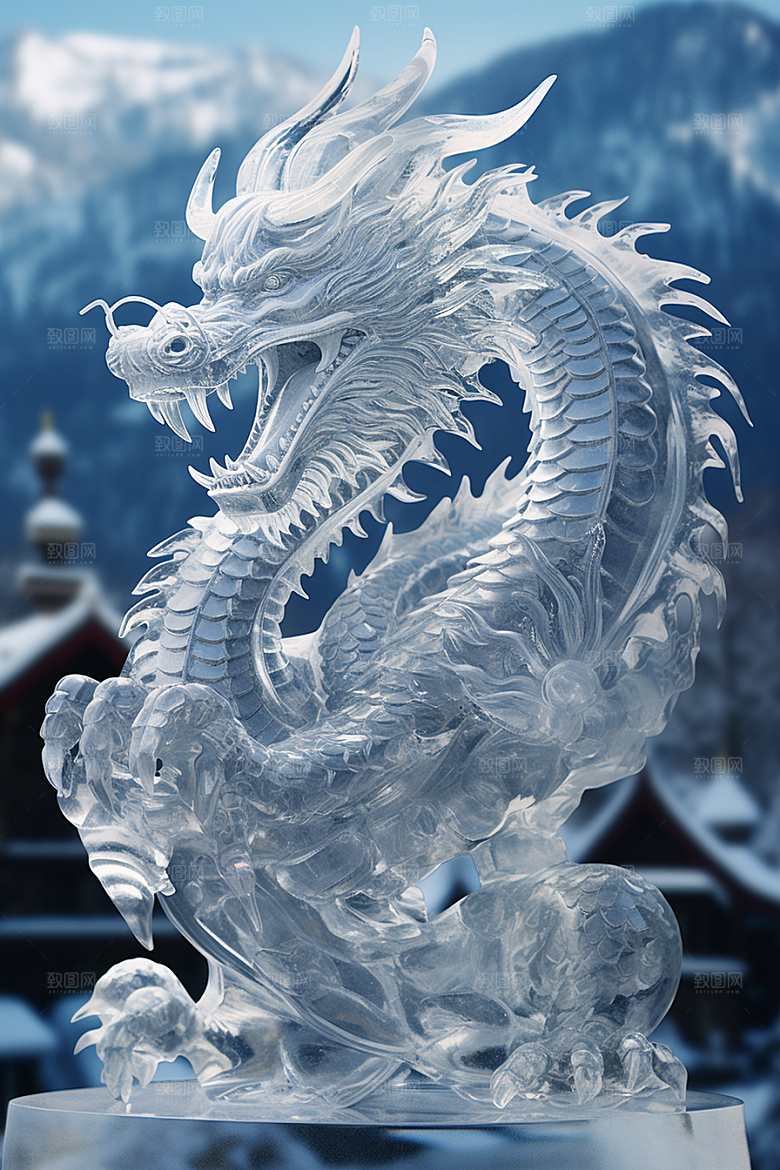 龙年冰雕高清冰雪雕塑摄影图