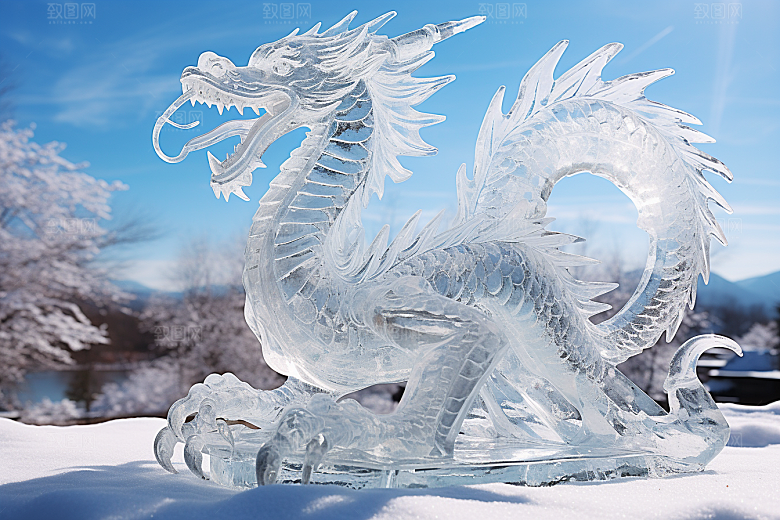 龙年冰雕冰雪雕塑高清摄影图