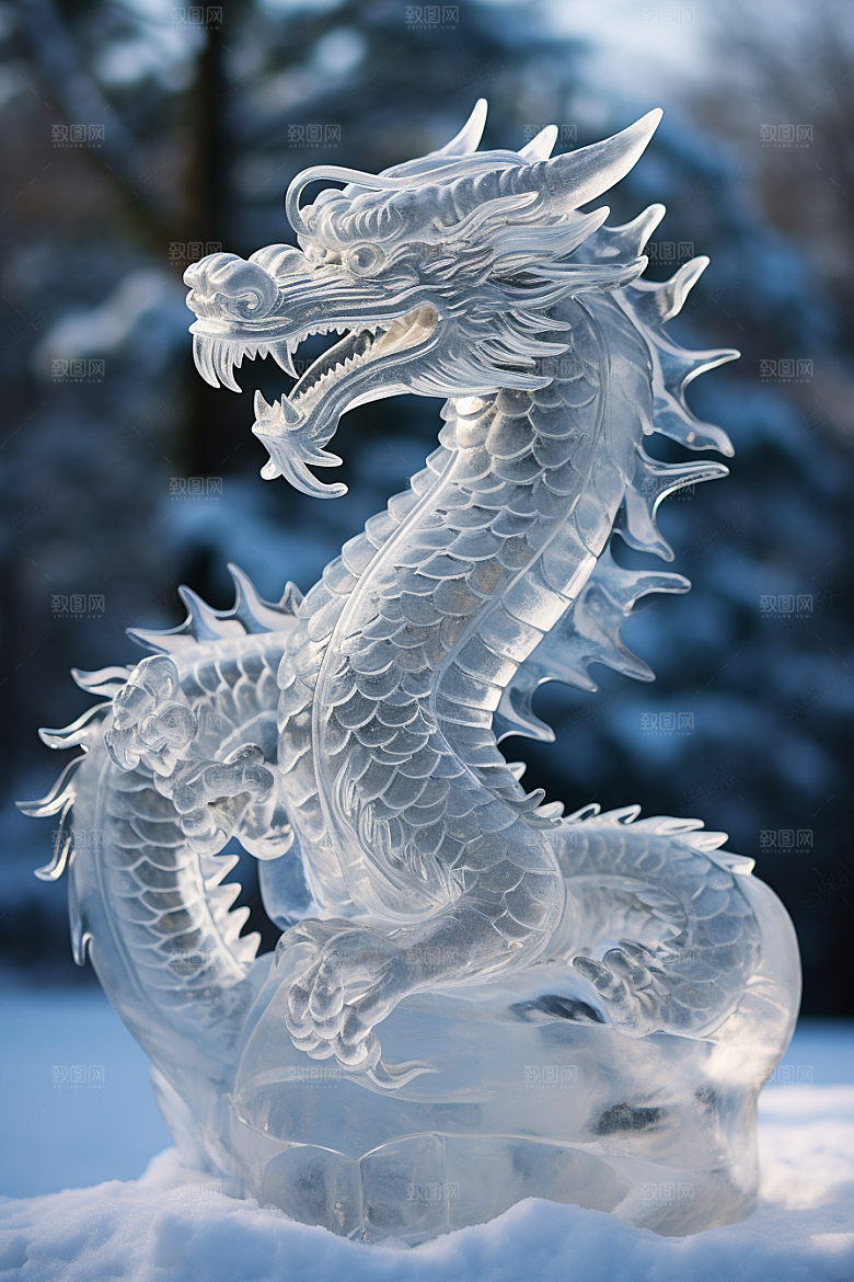 龙年冰雕冰雪雕塑高清摄影图