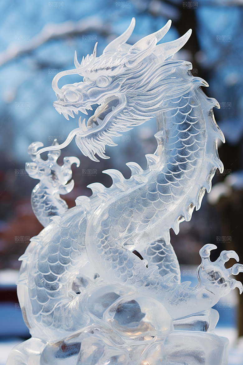龙年冰雕冰雪雕塑高清摄影图