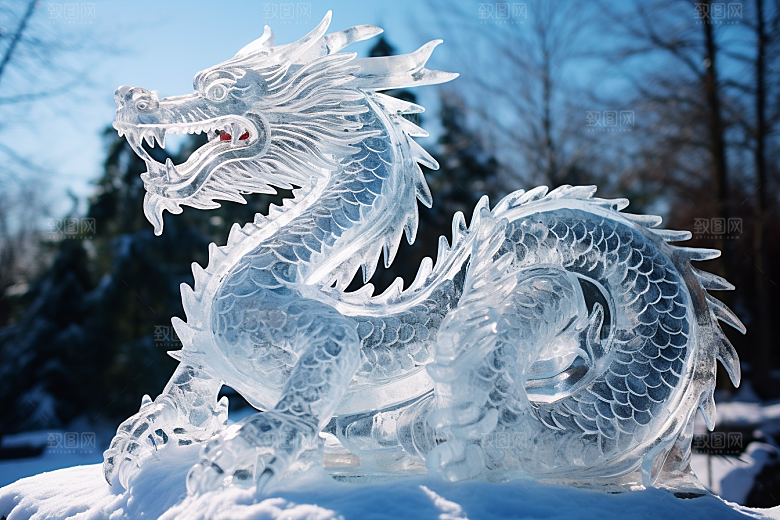 龙年冰雕高清冰雪雕塑摄影图