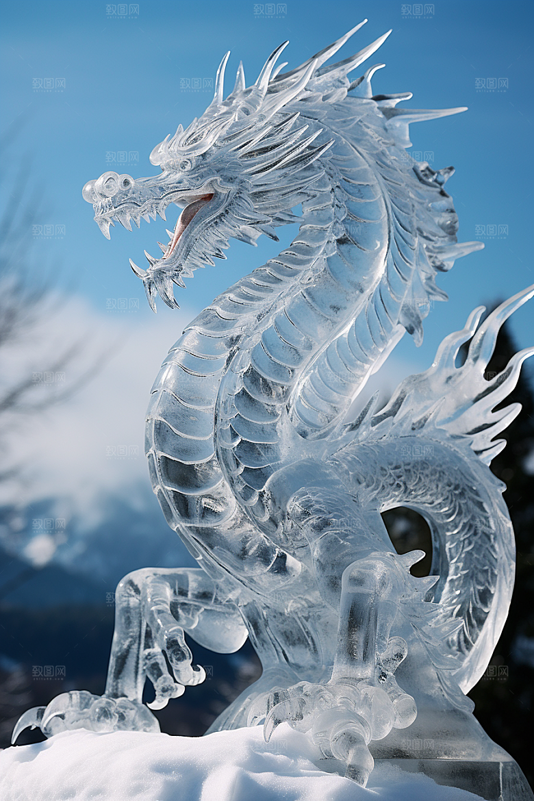 龙年冰雕东北艺术冰雕摄影图