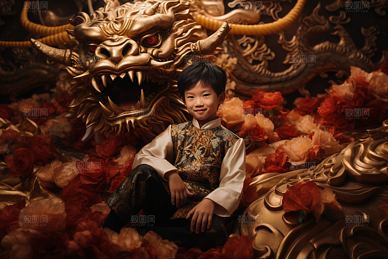龙年儿童本命年人物摄影图