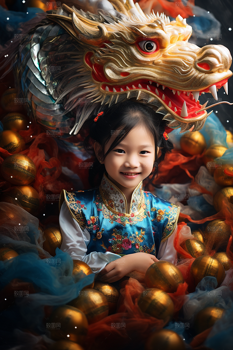 龙年儿童人物龙宝宝摄影图