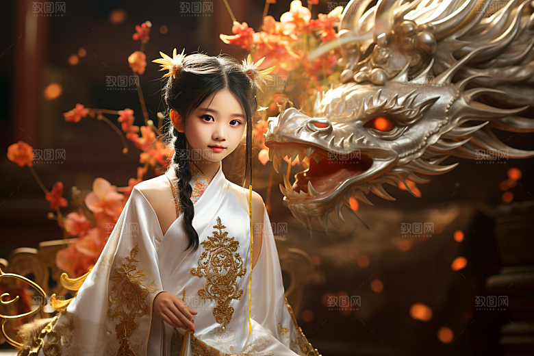 龙年儿童肖像二十四生肖摄影图