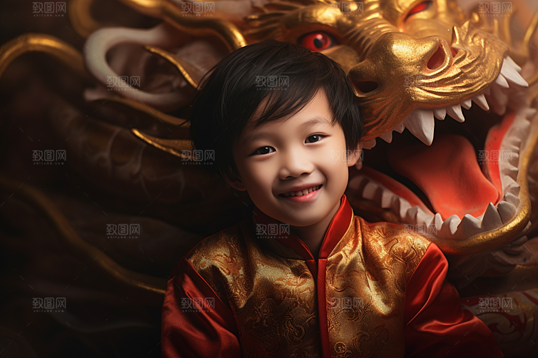 龙年儿童本命年肖像摄影图