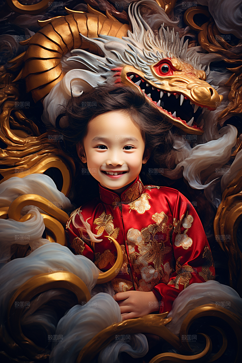 龙年儿童生日本命年摄影图