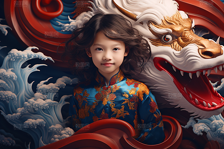 龙年儿童龙宝宝肖像摄影图