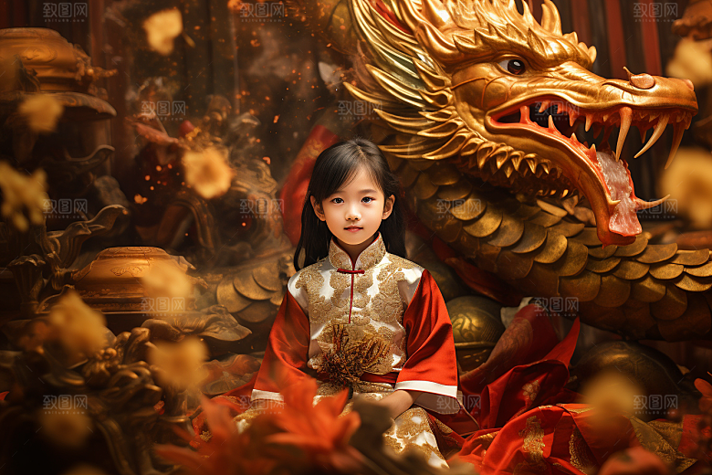 龙年儿童生日龙宝宝摄影图