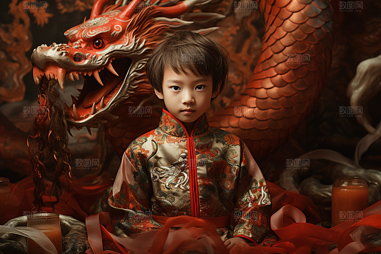 龙年儿童生日龙宝宝摄影图
