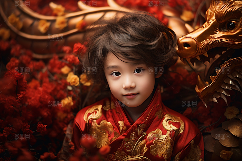 龙年儿童龙宝宝生日摄影图