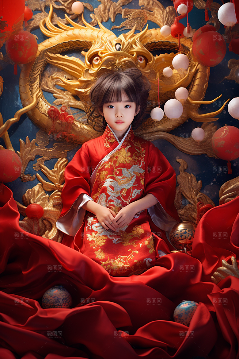 龙年儿童肖像肖像摄影图