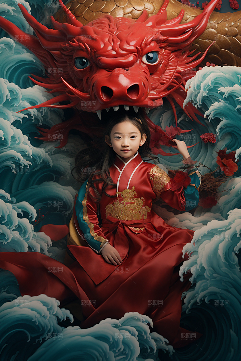 龙年儿童肖像生日摄影图