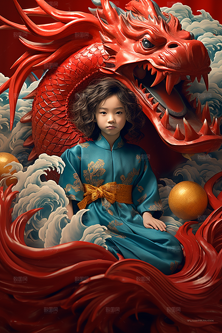 龙年儿童本命年龙宝宝摄影图