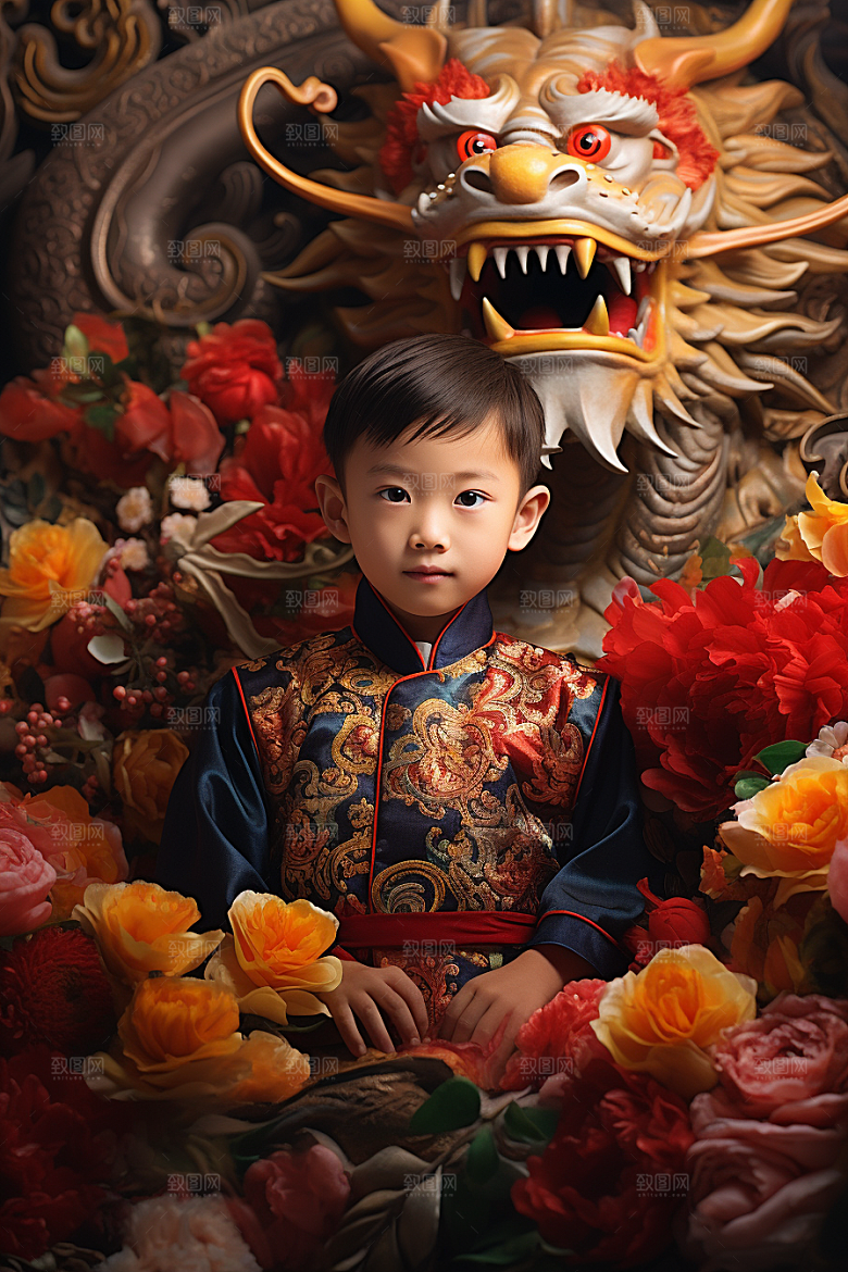 龙年儿童肖像生日摄影图