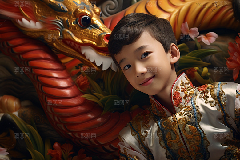 龙年儿童生日二十四生肖摄影图