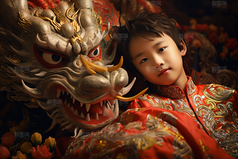 龙年儿童生日高清摄影图