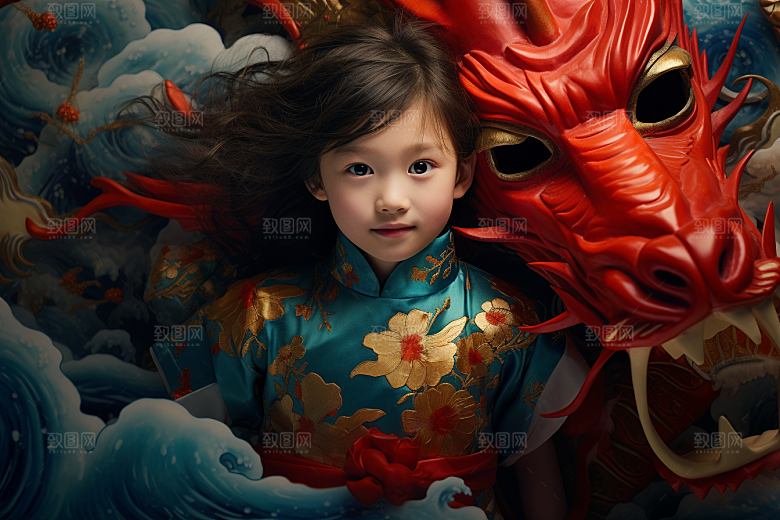 龙年儿童肖像龙宝宝摄影图