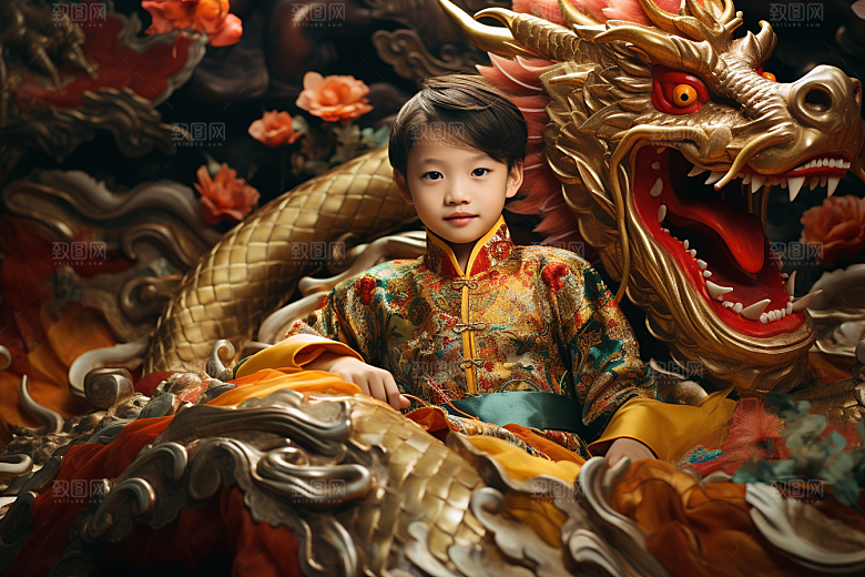 龙年儿童人物龙宝宝摄影图