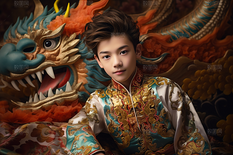 龙年儿童肖像龙宝宝摄影图