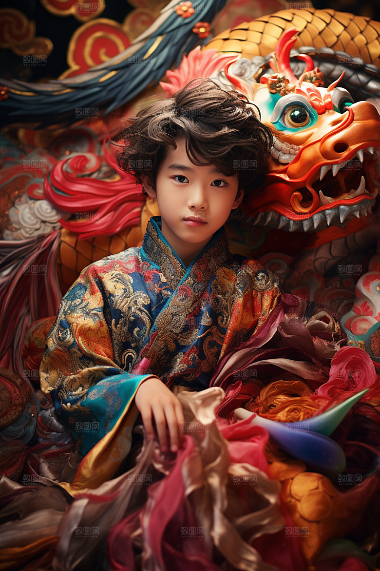 龙年儿童生日龙宝宝摄影图