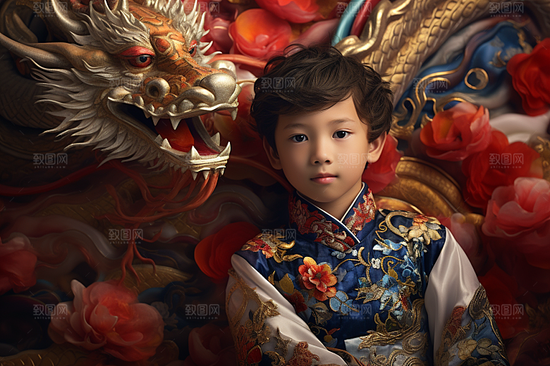 龙年儿童龙宝宝高清摄影图